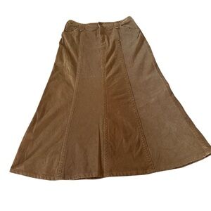 Eddie Bauer Skirt Corduroy Brown Tan Maxi Casual A-Line Western Size 8